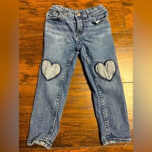Okie Dokie Heart Embroidered Denim Jeans Toddler 3T Blue Washed Jeans